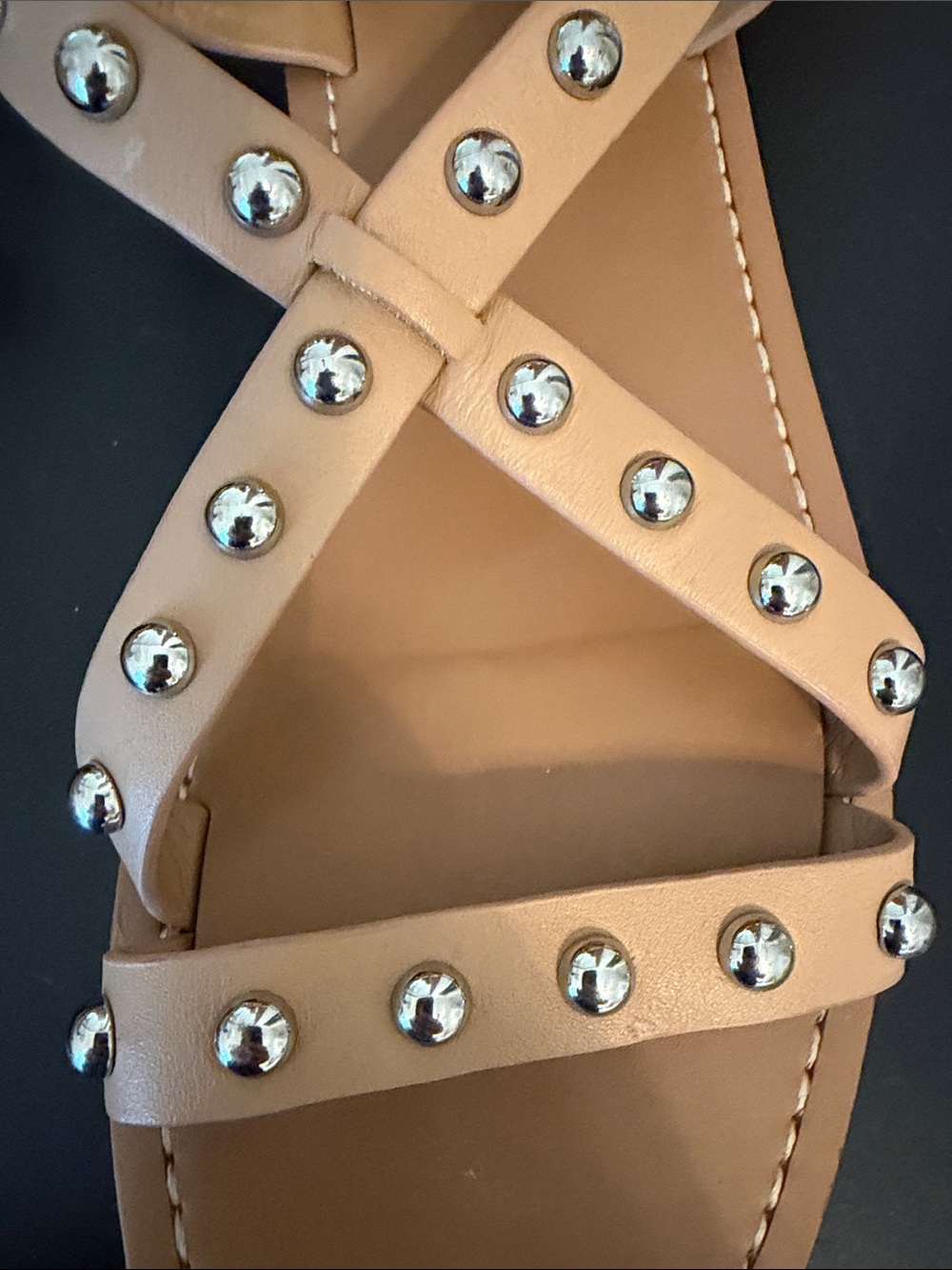 Marc Fisher Tan Studded Cross-Strap Sandals - Picture 2 of 3